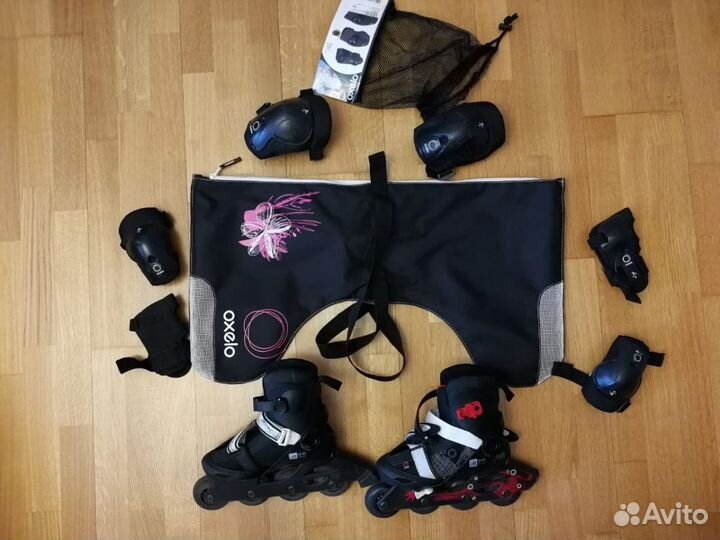 Роликовые коньки, сумка для коньков, набор защиты