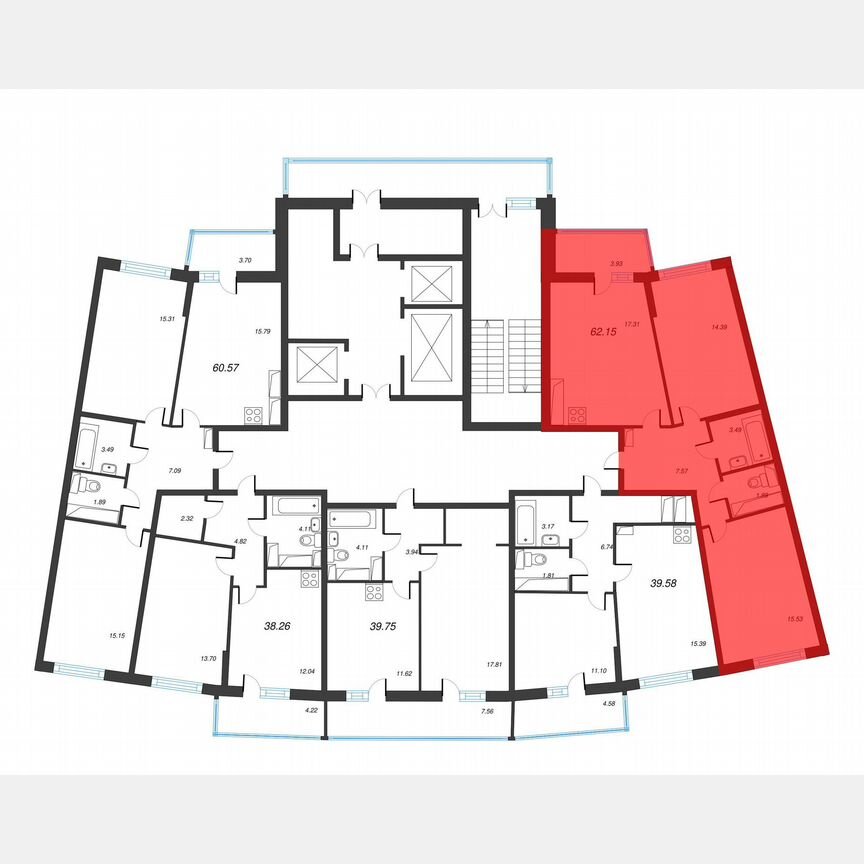 2-к. квартира, 64,1 м², 16/22 эт.
