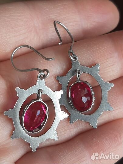 Серьги винтаж серебро 875 корунд СССР