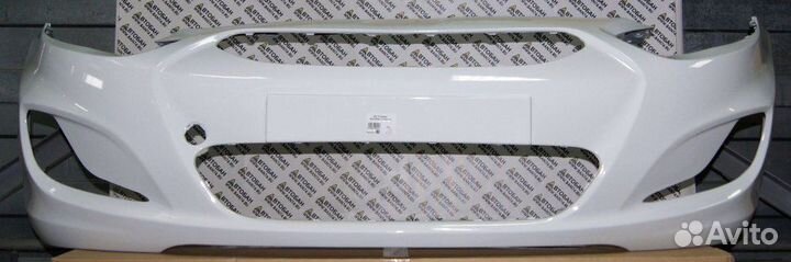 Хундай соларис передний бампер белый 2011-2014