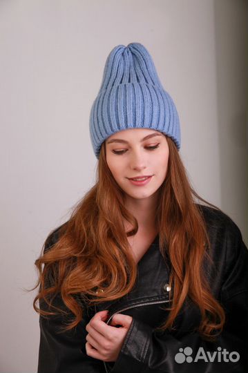 Шапка вязанная двойная с отворотом