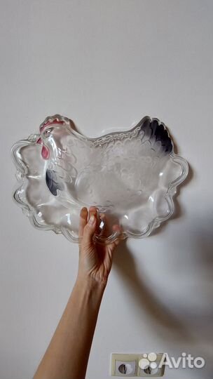 Блюдо пасхальное стекло 34х22см курочка