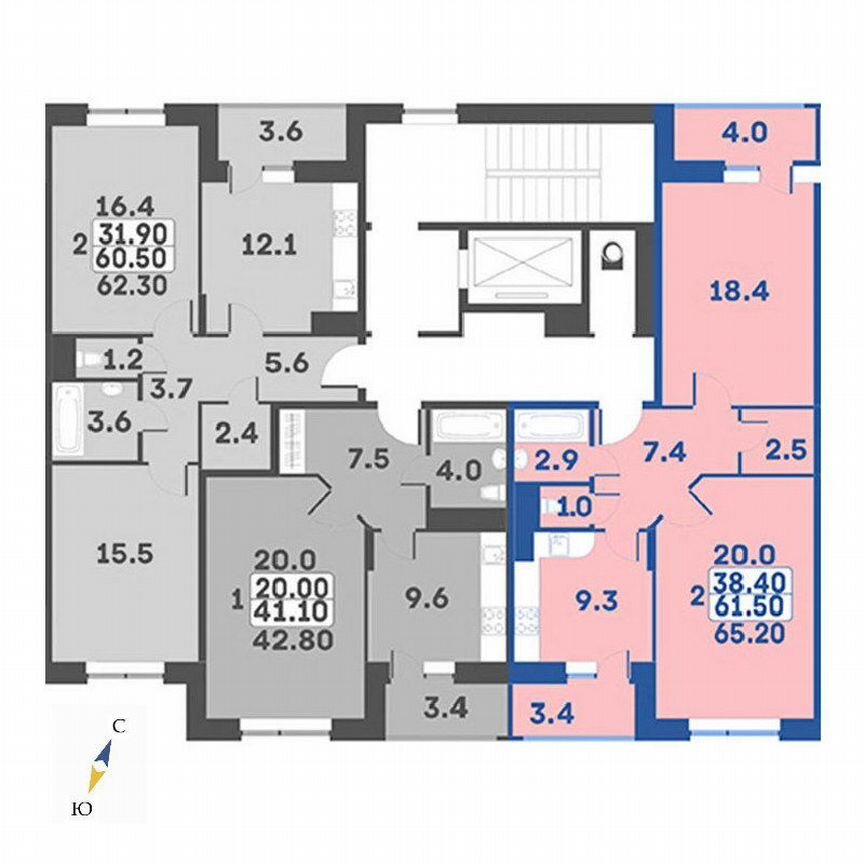 2-к. квартира, 65,2 м², 5/7 эт.