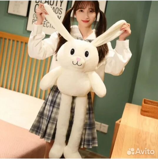 Мягкая игрушка Розовый Заяц-тянучка, 50см