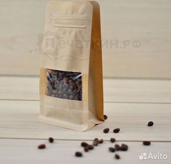 Квадропак, пакет восьмишовный крафт с окном