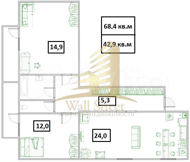 3-к. квартира, 64,4 м², 5/9 эт.
