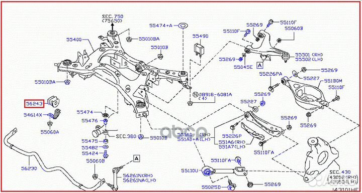 Втулка стабилизатора зад 546131BF7A nissan