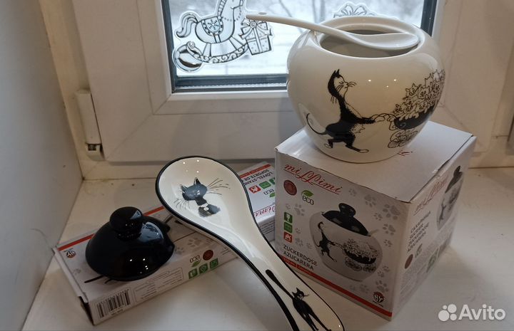 Сахарница и подставка для ложек, новые. Керамика