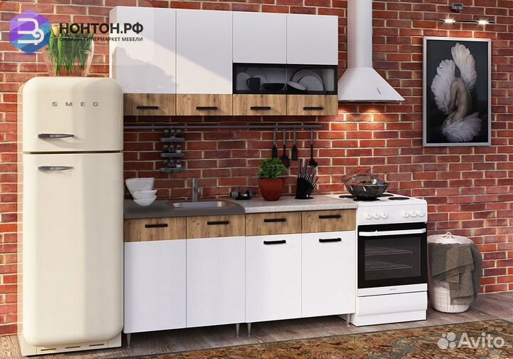 Кухня Рио 1.6 м белый / дуб крафт