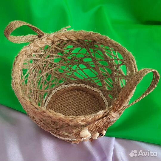 Корзинка из джута, ручная работа