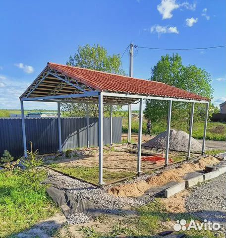 Навес двухскатный с ондувиллой 5*7 m