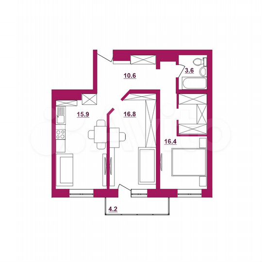 2-к. квартира, 68,7 м², 9/12 эт.