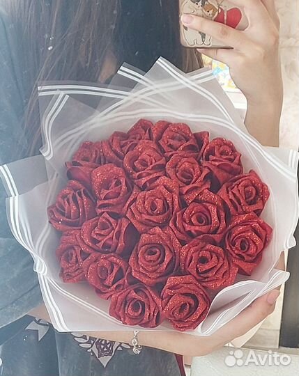 Букет роз из атласных лент на заказ