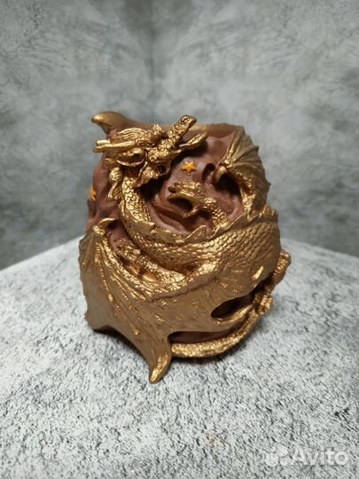 Гипсовая статуэтка кашпо Дракон золото