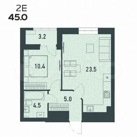 2-к. квартира, 45 м², 1/16 эт.