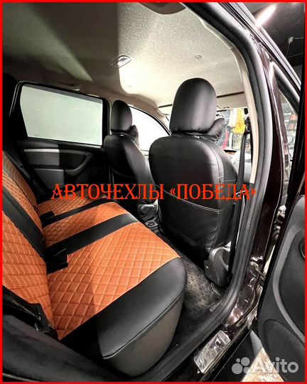 Чехлы Renault Duster 2 из экокожи чёрно-коричневые