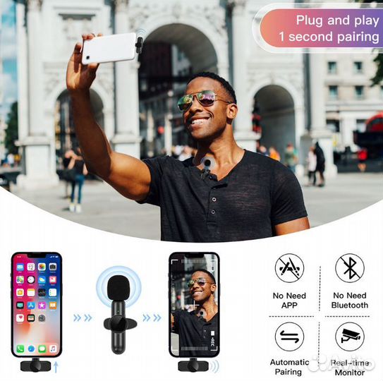 Петличный микрофон беспроводной для IOS и Android