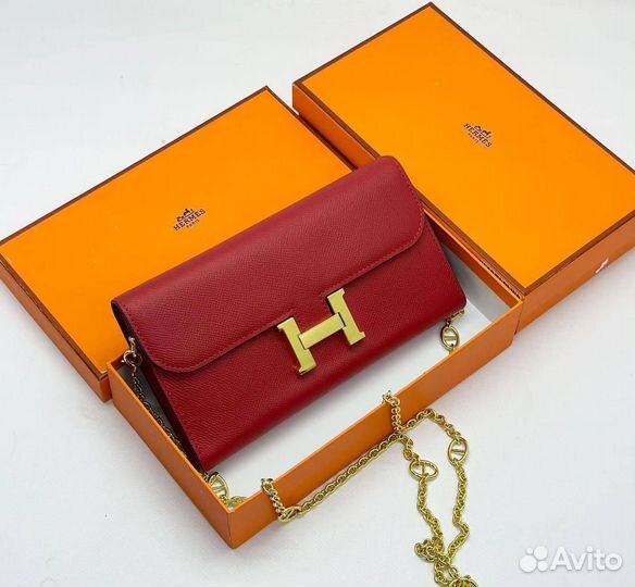 Сумка кошелёк клатч Hermes для телефона кожаная