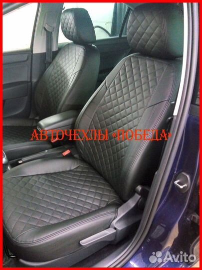 Чехлы Skoda Fabia из экокожи чёрные Ромб