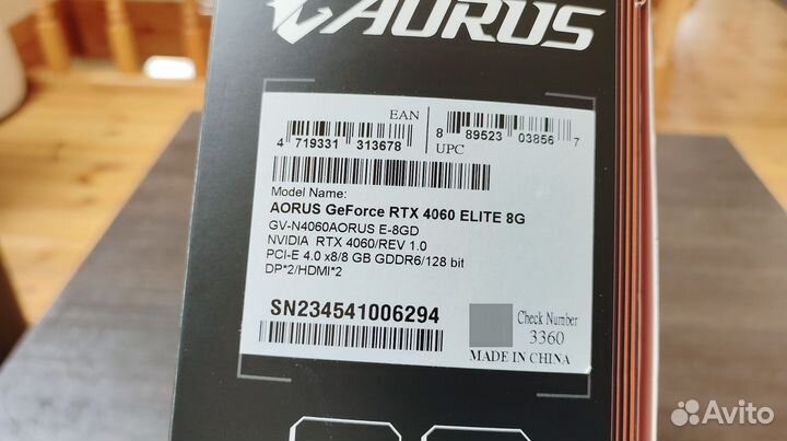 Новая видеокарта RTX 4060 aorus elite гарантия