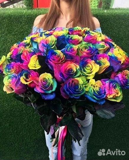 Радужные розы Доставка цветов