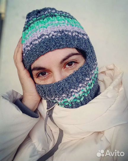 Балаклава плюшевая серая вязанная