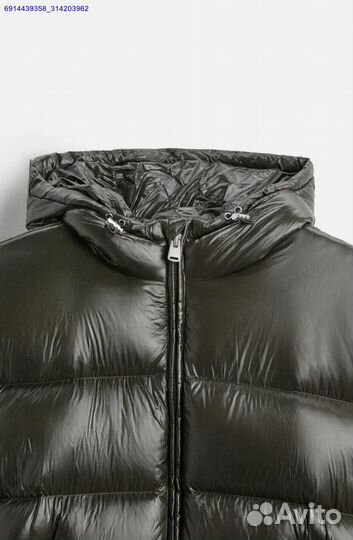 Пуховик Zara x Moncler Глянцевый Хаки (Арт.23985)