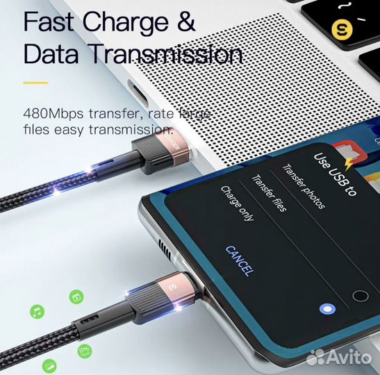 Кабель Essager 2m Type-A на Type-C до 100w