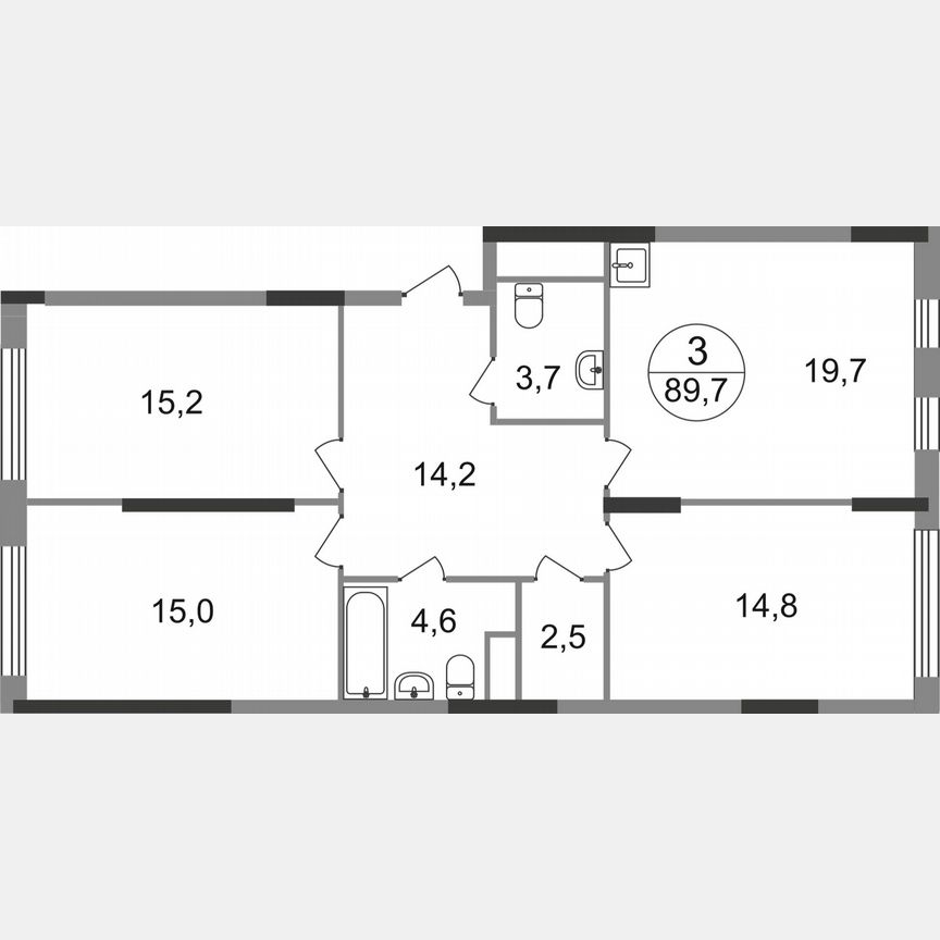 3-к. квартира, 89,7 м², 5/17 эт.