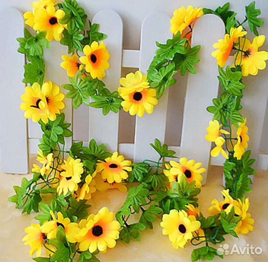 Лиана с цветами ромашки искусственная декор, 2.1 м