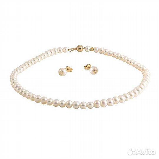 Ожерелье и пусеты из жемчуга 7 мм