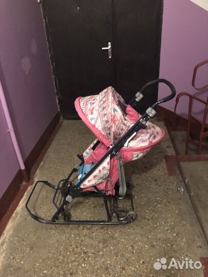 Детские санки коляска с колесами бу