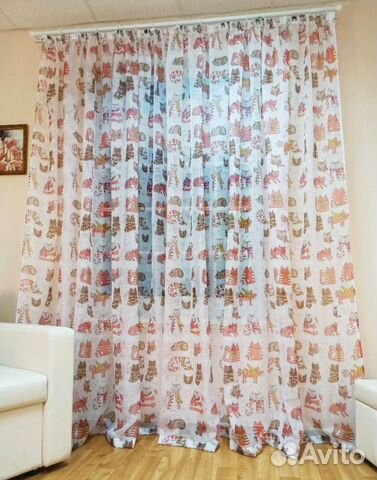 Штора тюль новая 5 м с котиками