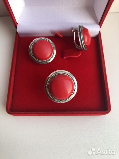 Гарнитур Коралл Кольцо, Серьги 925