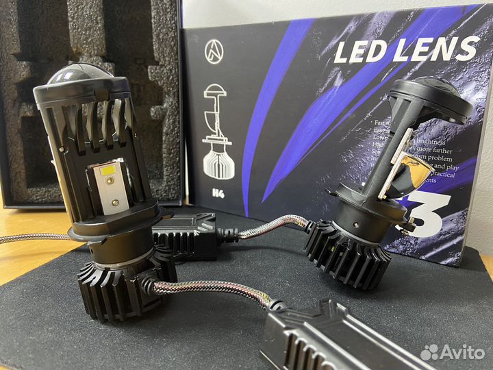 Светодиодные Лед лампы Н4 с линзой 6000к