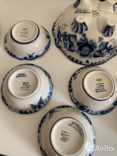 Набор Гжель новый конфетница и 6 пиал