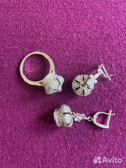 Серьги серебро 925 +кольцо