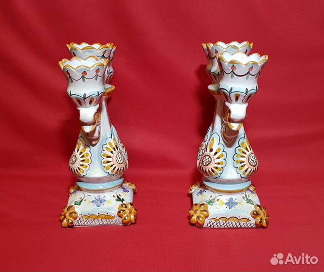 Подсвечники парные. Майолика старая Гжель