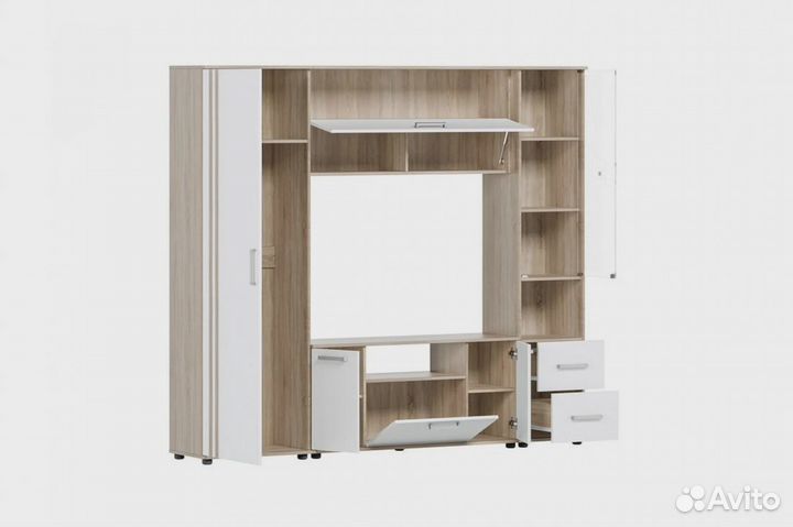 Стенка Бостон дуб крафт золотой / белый глянец