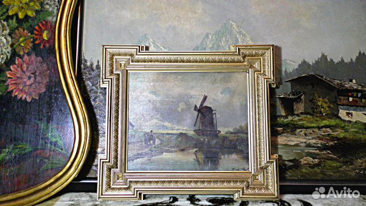 Картина.19 век.Голландия.Пейзаж.Мельница