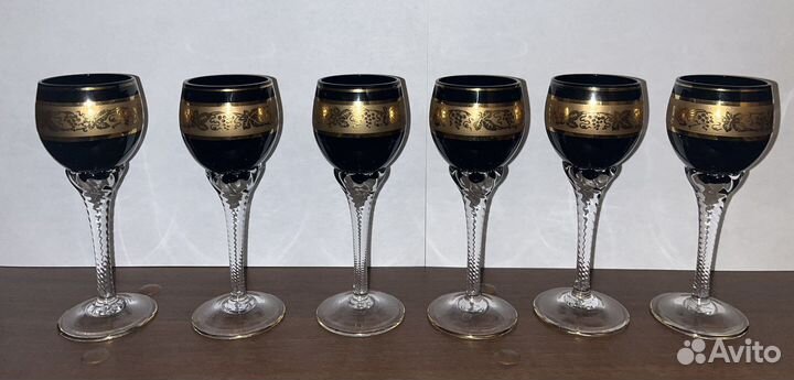 Набор 6 рюмок на витой ножке Bohemia Чехословакия