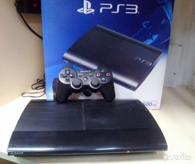 Sony PS3 Super Slim 500Гб + 46 топ игр + 2 джоя