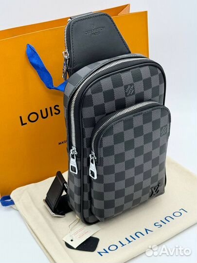 Сумка поясная louis vuitton натуральная кожа мужск