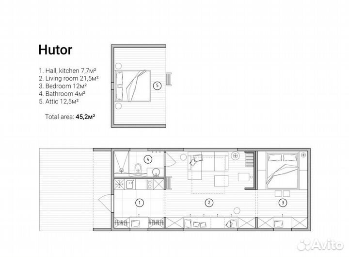 Уютный барнхаус с 2 спальнями 45 м2