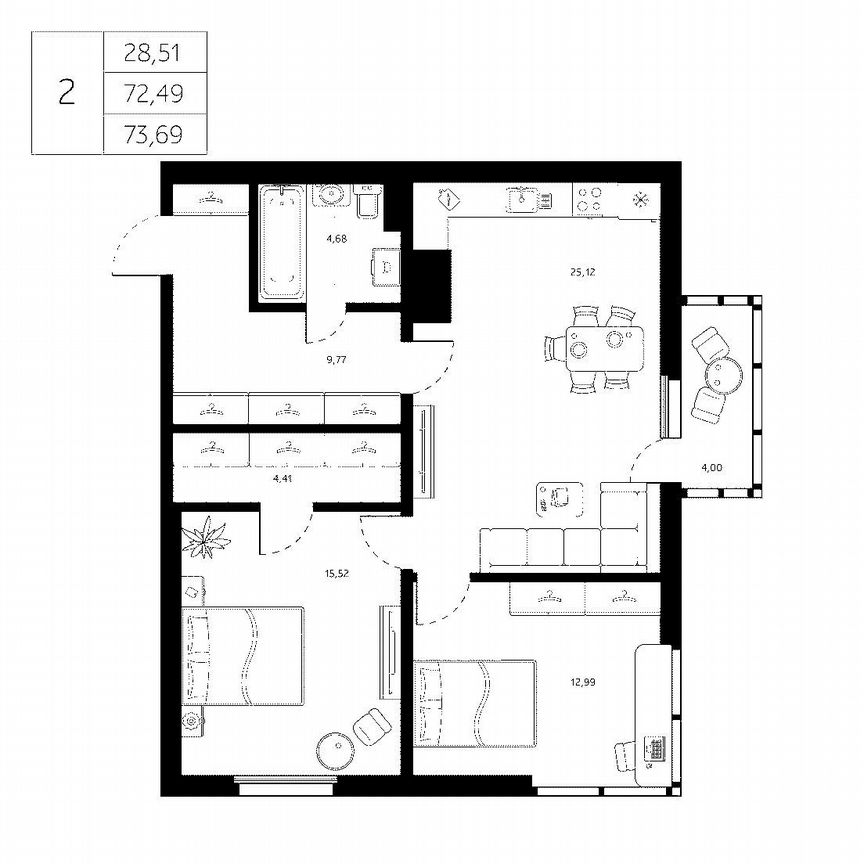 2-к. квартира, 72,5 м², 6/8 эт.