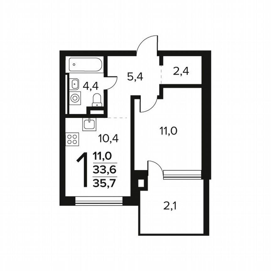 1-к. квартира, 35,7 м², 1/12 эт.