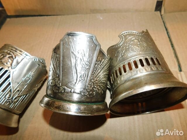 3 старинных, мельхиоровых подстаканника СССР