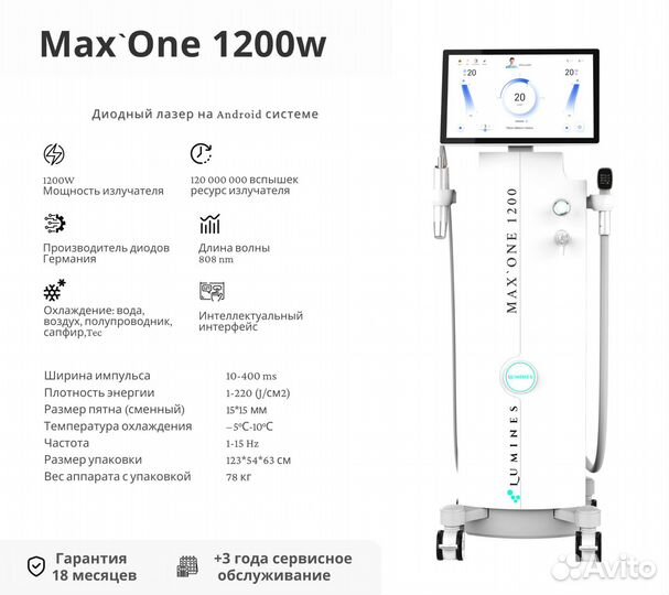 Диодный лазер для эпиляции люминес Max’One 1200в