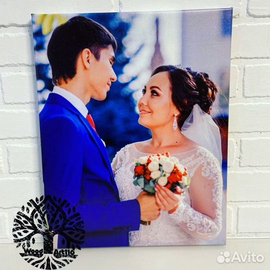 Свадебные фотография на натуральном холсте