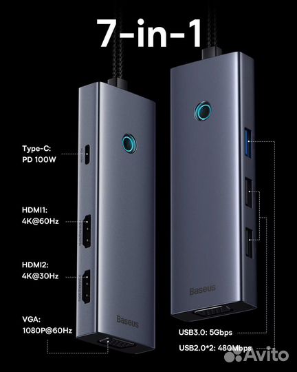 Usb hub (хаб) baseus 7 в 1